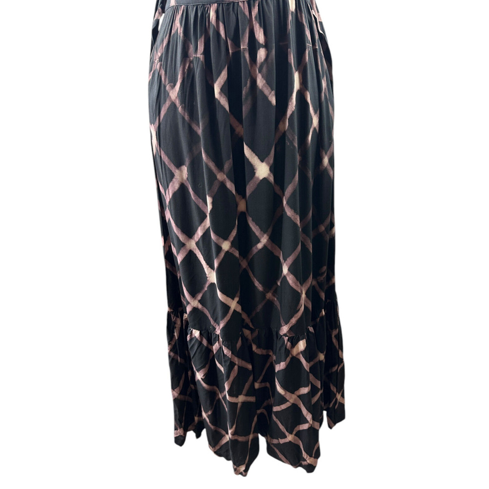 The Odells Seville Ruffle Maxi Dress Printed Tie Belt Pockets Black Size Small - Picture 6 of 16